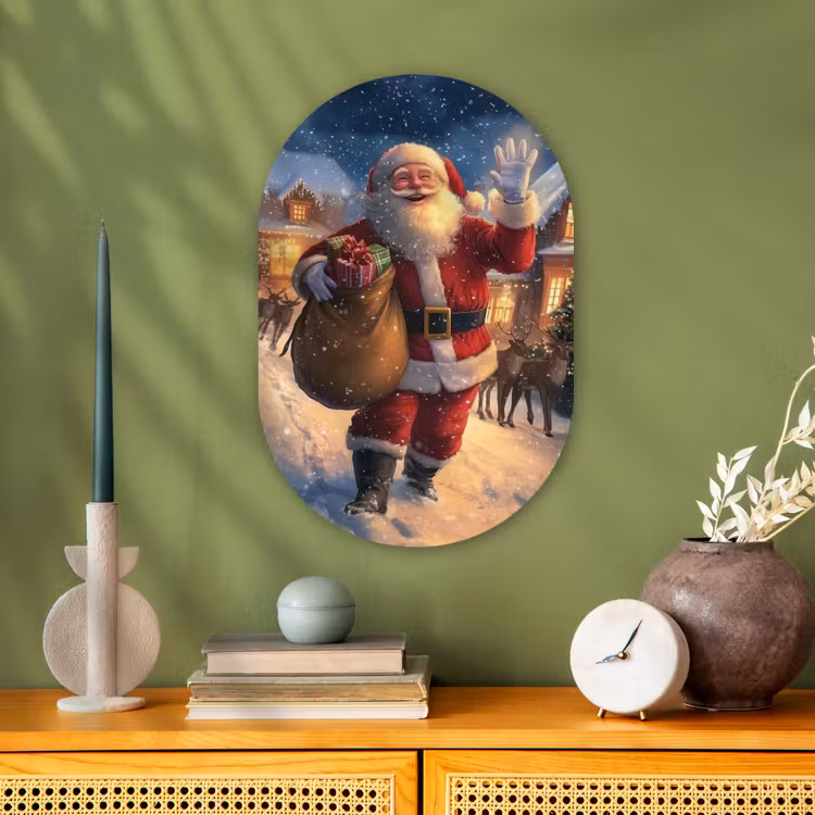 Muurovaal - Kunststof - Kerstman - Dorp - Hert - Donker — 1