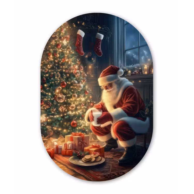 Muurovaal - Kunststof - Kerstman - Haard - Donker — 2