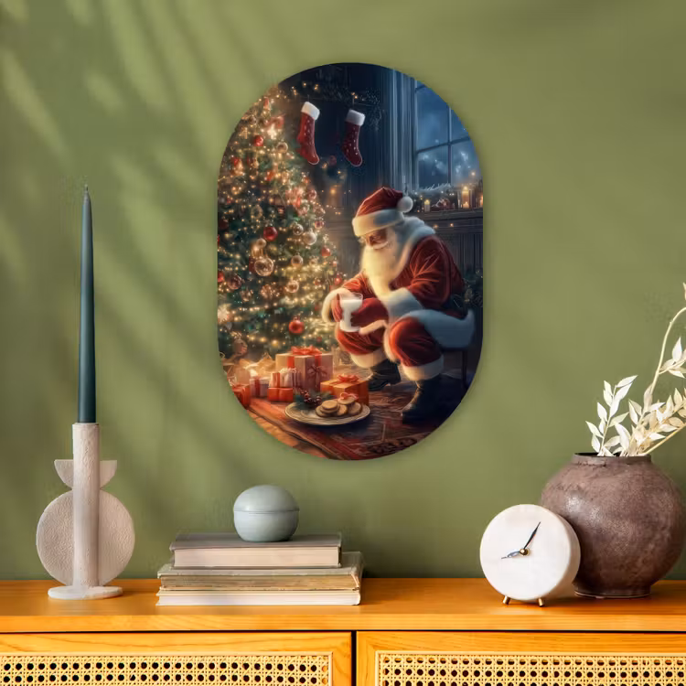Muurovaal - Kunststof - Kerstman - Haard - Donker — 3