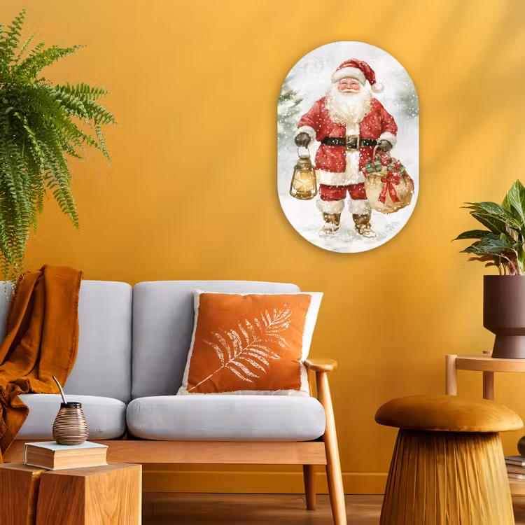 Muurovaal - Kunststof - Kerstman- Winter - Sneeuw - Wit - Rood — 1