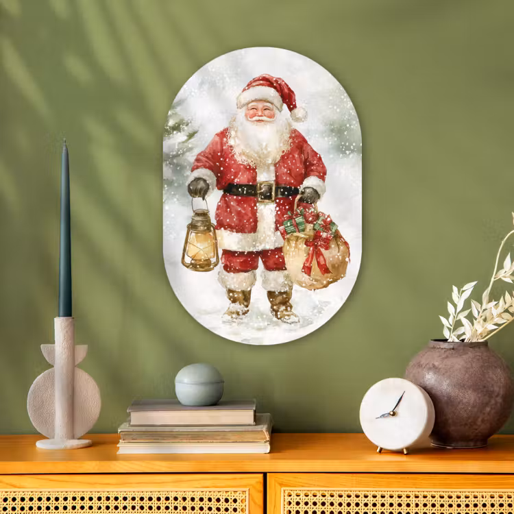 Muurovaal - Kunststof - Kerstman- Winter - Sneeuw - Wit - Rood — 2