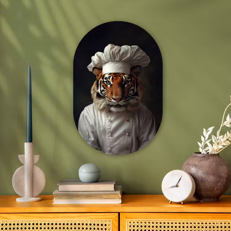 Muurovaal - Kunststof - Tijger - Kokskleding - Bruin — 2