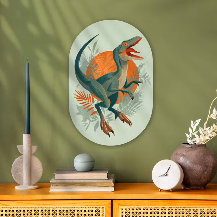 Muurovaal - Kunststof - Dino - Bladeren - Grafisch - Groen — 2