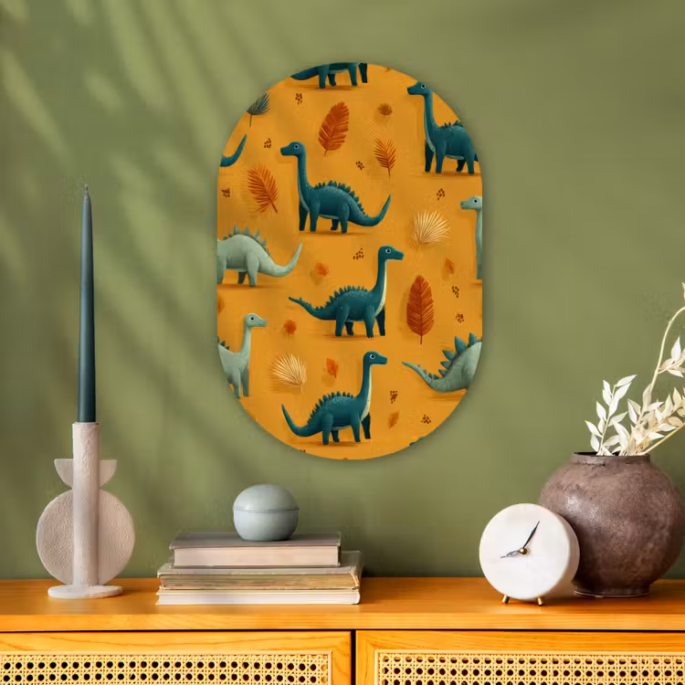 Muurovaal - Kunststof - Dinosaurussen - Stekels - Herfstbladeren - Bruin — 1
