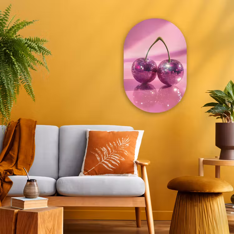 Muurovaal - Kunststof - Glitter - Discobol - Roze - Kersen — 1