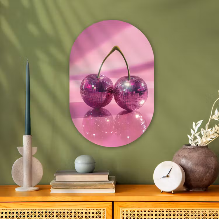 Muurovaal - Kunststof - Glitter - Discobol - Roze - Kersen — 2