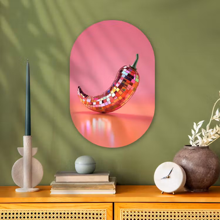 Muurovaal - Kunststof - Peper - Disco - Rood - Glitter — 1