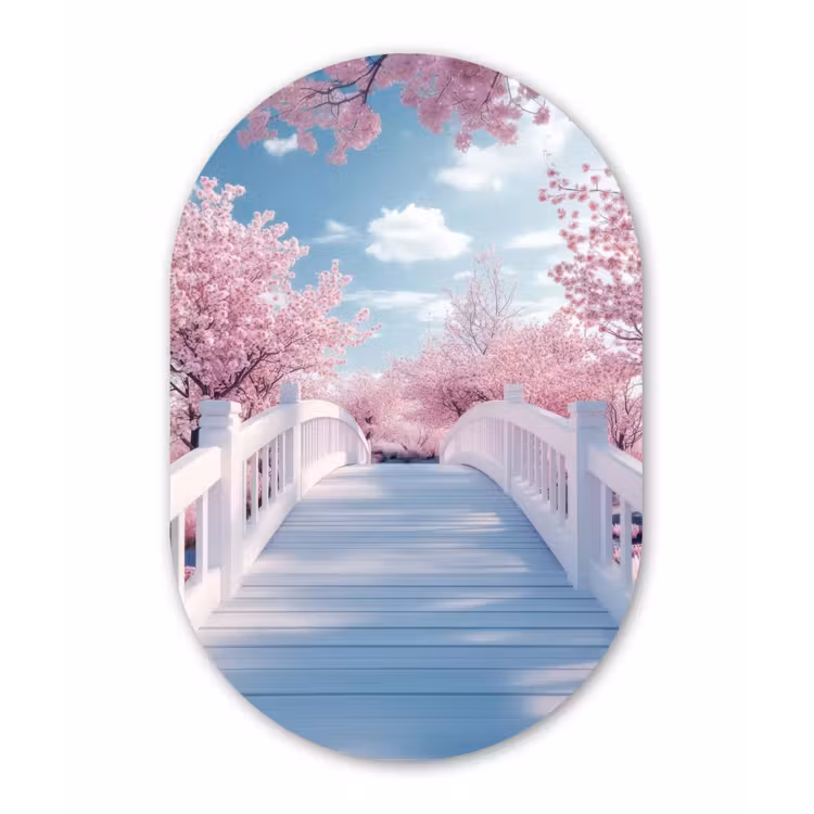 Muurovaal - Kunststof - Brug - Kersenbomen - Wit — 3