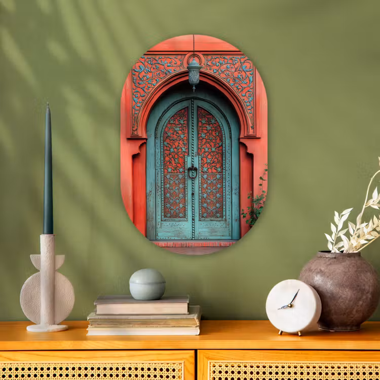 Muurovaal - Kunststof - Lantaarn - Deur - Turquoise — 1