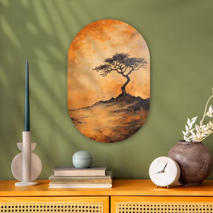 Muurovaal - Kunststof - Boom - Landschap - Oranje — 2