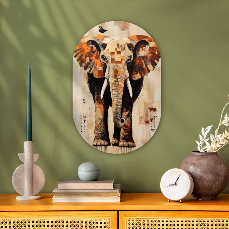 Muurovaal - Kunststof - Olifant - Slurf - Mozaïek - Abstract — 1