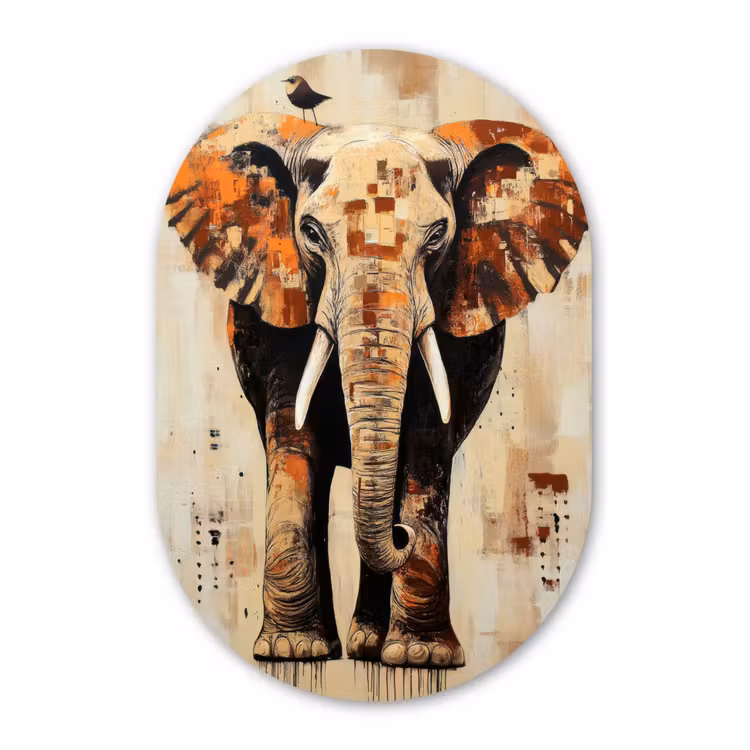 Muurovaal - Kunststof - Olifant - Slurf - Mozaïek - Abstract — 3