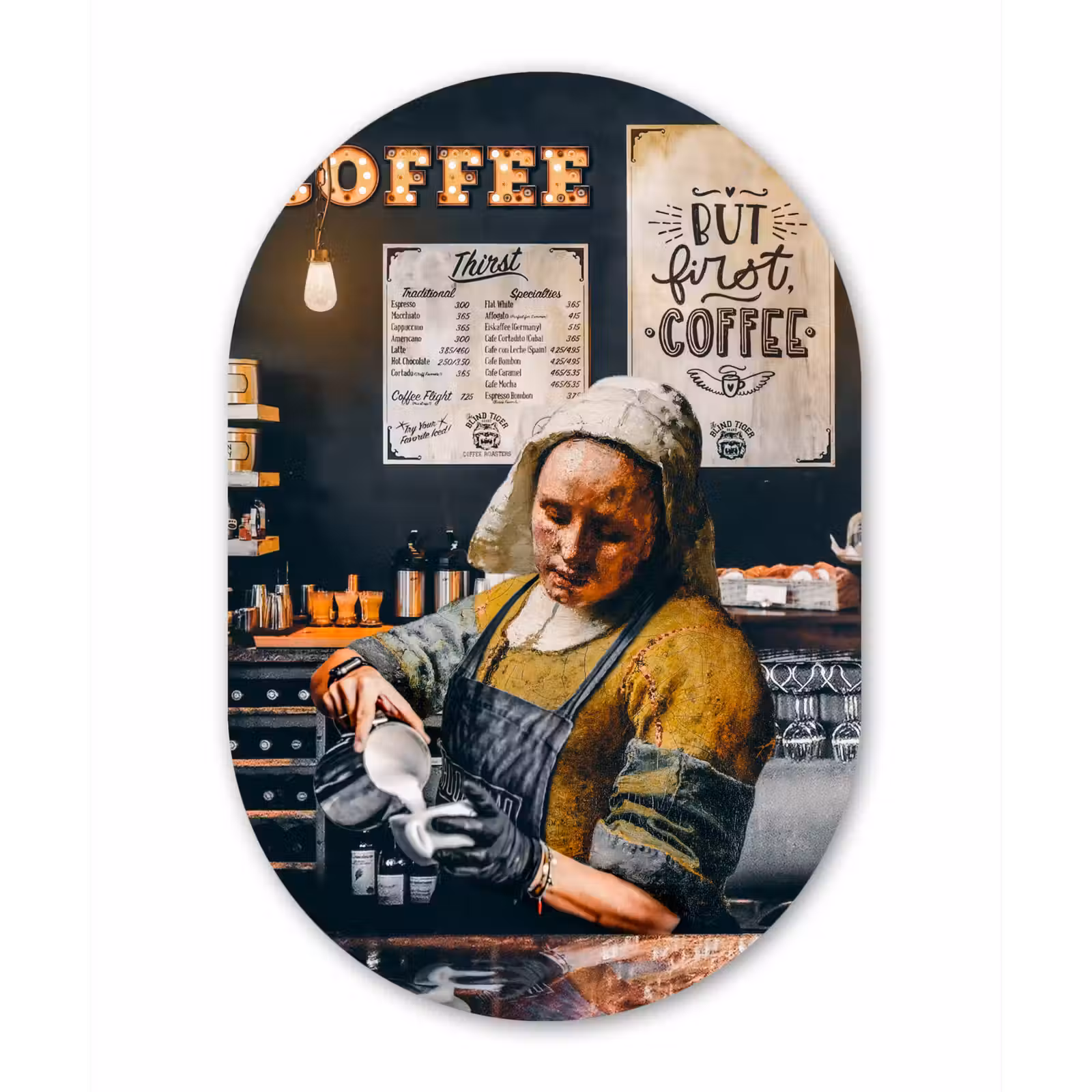 Muurovaal - Kunststof - Melkmeisje - Barista - Koffie - Vintage - Kunst - Abstract - Schilderij - Oude meesters — 1