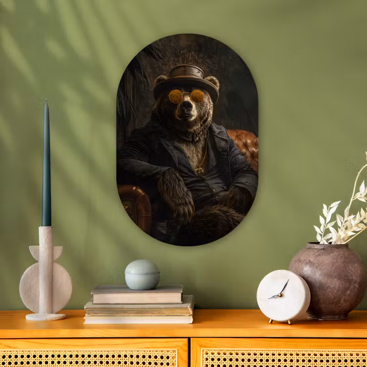 Muurovaal - Kunststof - Beer - Bruin - Pak - Hoed — 2