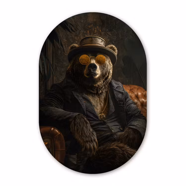 Muurovaal - Kunststof - Beer - Bruin - Pak - Hoed — 3