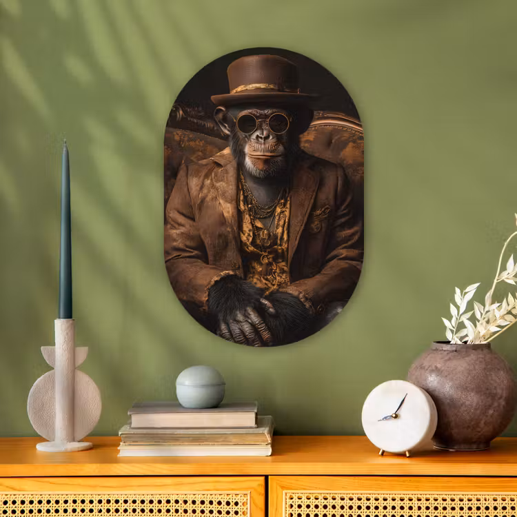 Muurovaal - Kunststof - Chimpansee - Stoel - Pak - Bruin — 2