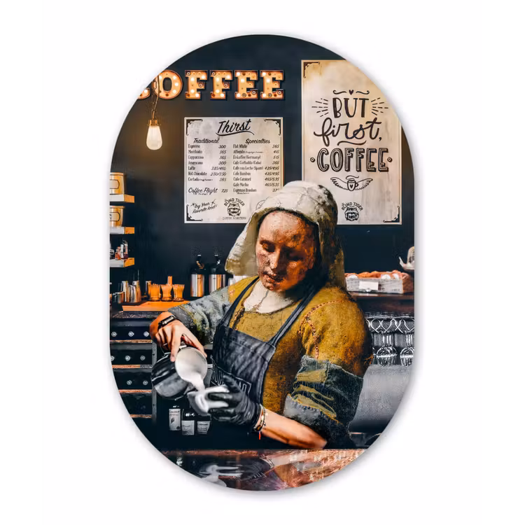 Muurovaal - Kunststof - Melkmeisje - Barista - Koffie - Vintage - Kunst - Abstract - Schilderij - Oude meesters — 1