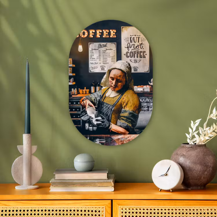 Muurovaal - Kunststof - Melkmeisje - Barista - Koffie - Vintage - Kunst - Abstract - Schilderij - Oude meesters — 3