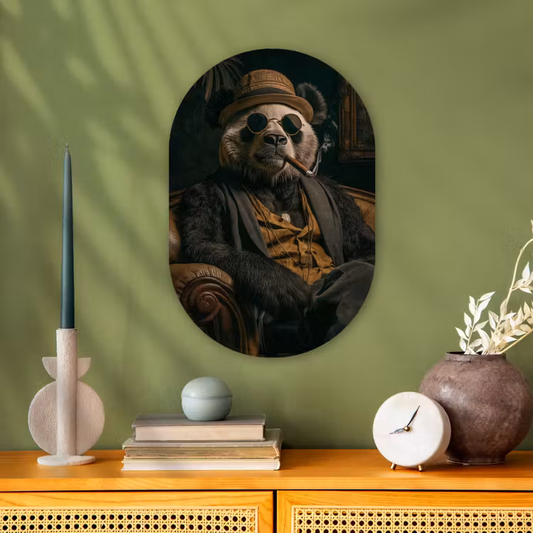 Muurovaal - Kunststof - Panda - Hoed - Bril - Pak — 2