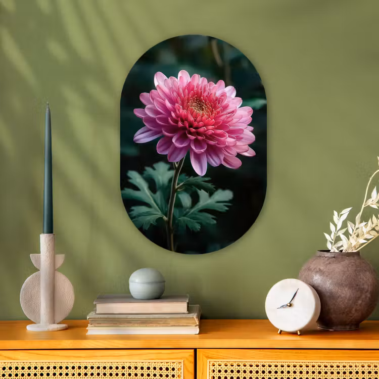 Muurovaal - Kunststof - Blad - Chrysant - Roze - Schaduw — 1
