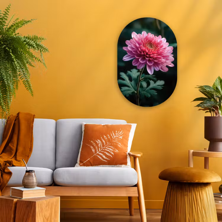 Muurovaal - Kunststof - Blad - Chrysant - Roze - Schaduw — 2