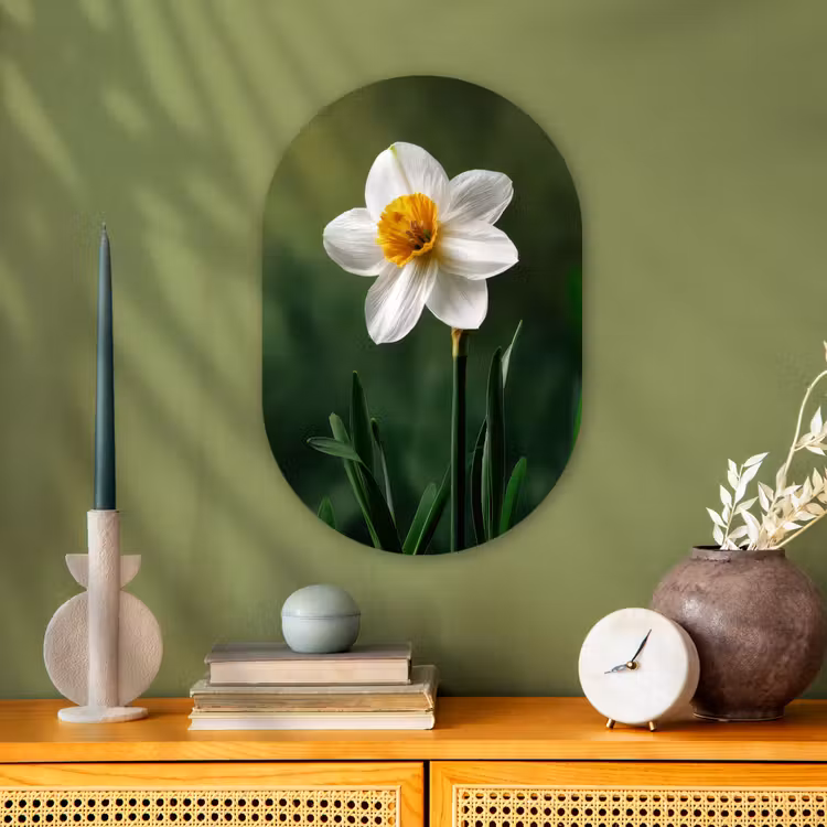 Muurovaal - Kunststof - Narcis - Bloem - Wit - Grassprieten — 1