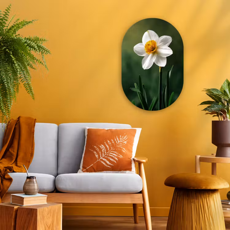 Muurovaal - Kunststof - Narcis - Bloem - Wit - Grassprieten — 2