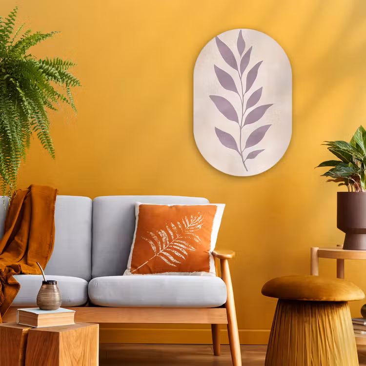 Muurovaal - Kunststof - Tak - Bladeren - Minimalistisch - Beige — 1