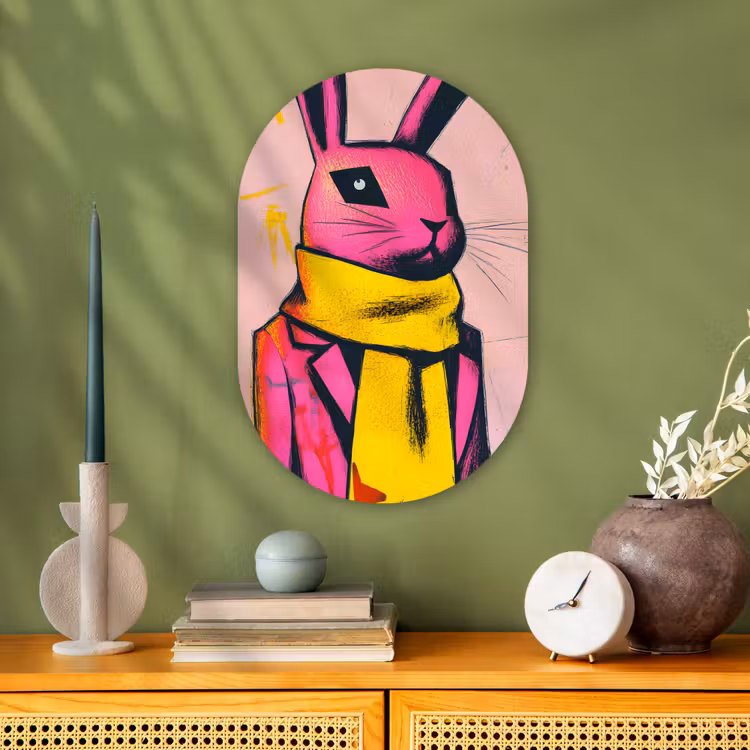 Muurovaal - Kunststof - Abstract - Konijn - Sjaal - Geel — 2