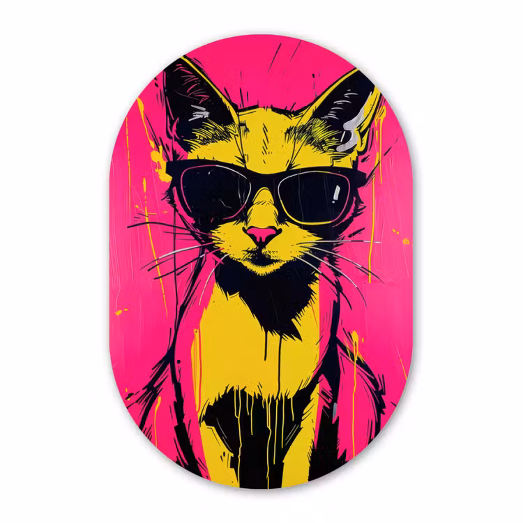 Muurovaal - Kunststof - Kat - Art - Zonnebril - Roze — 3