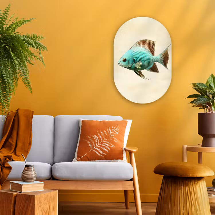 Muurovaal - Kunststof - Schubben - Vis - Mint - Minimalistisch — 1