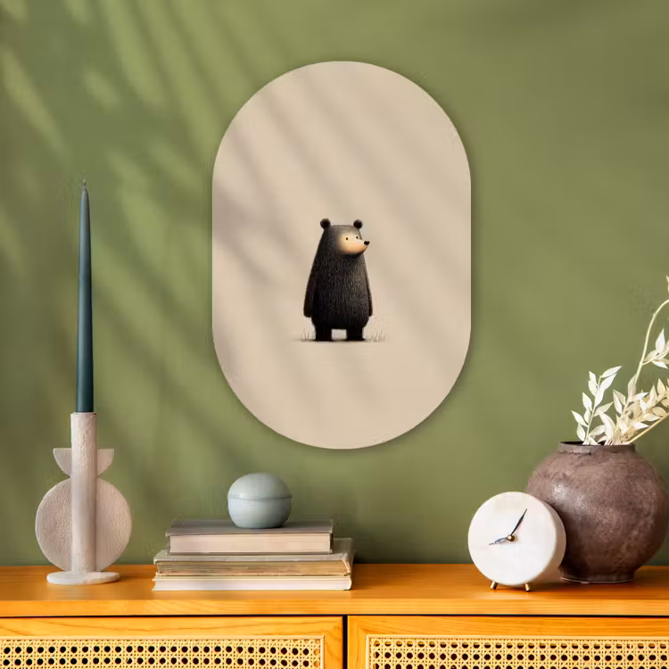 Muurovaal - Kunststof - Beer - Donkerbruin - Minimalistisch — 1