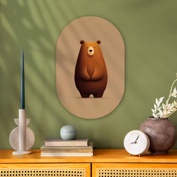 Muurovaal - Kunststof - Beer - Minimalistisch - Bruin — 1