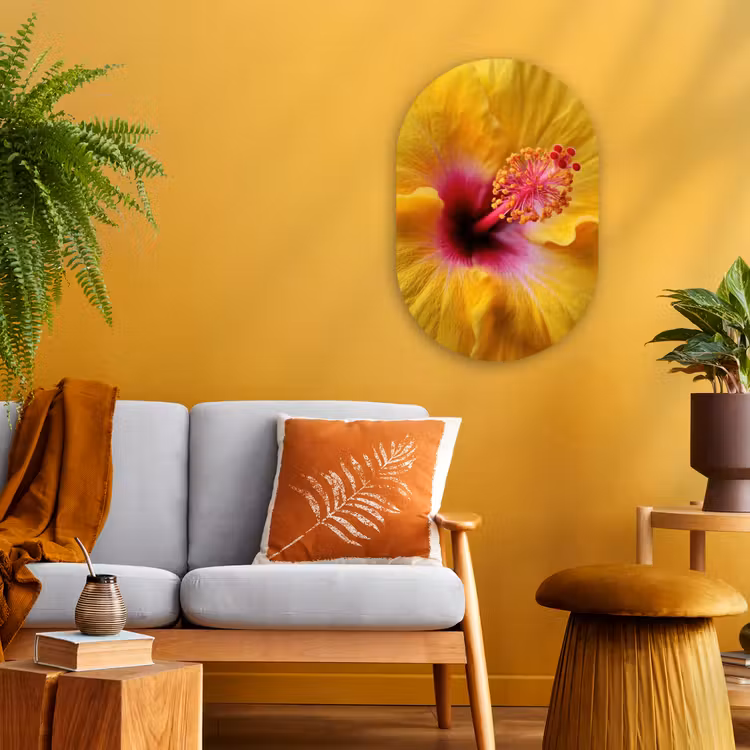 Muurovaal - Kunststof - Geel - Hibiscus - Tropisch — 1