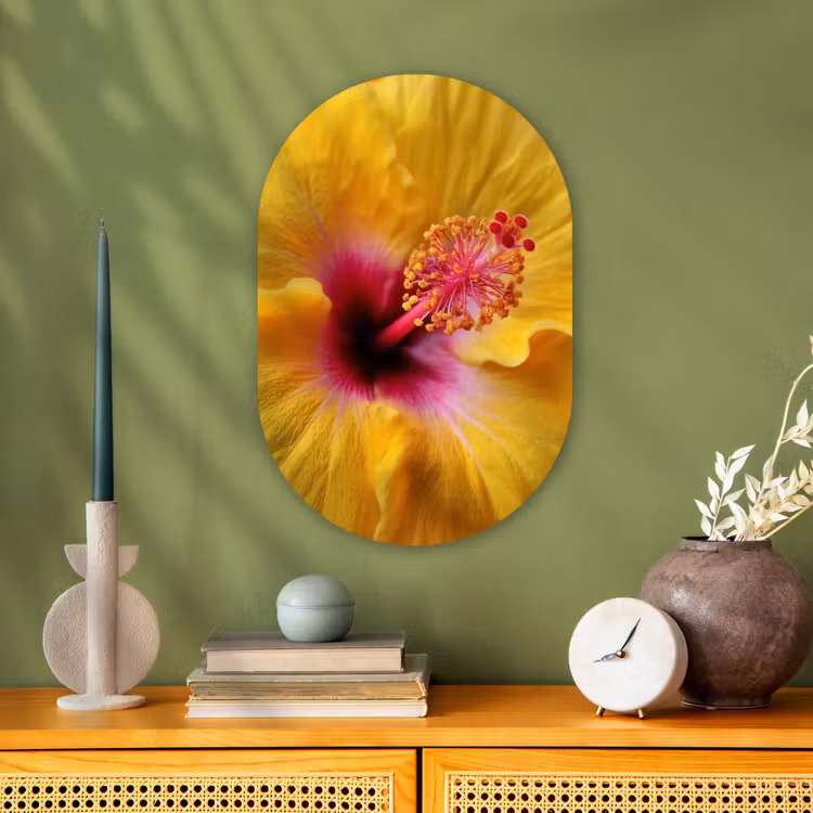 Muurovaal - Kunststof - Geel - Hibiscus - Tropisch — 2