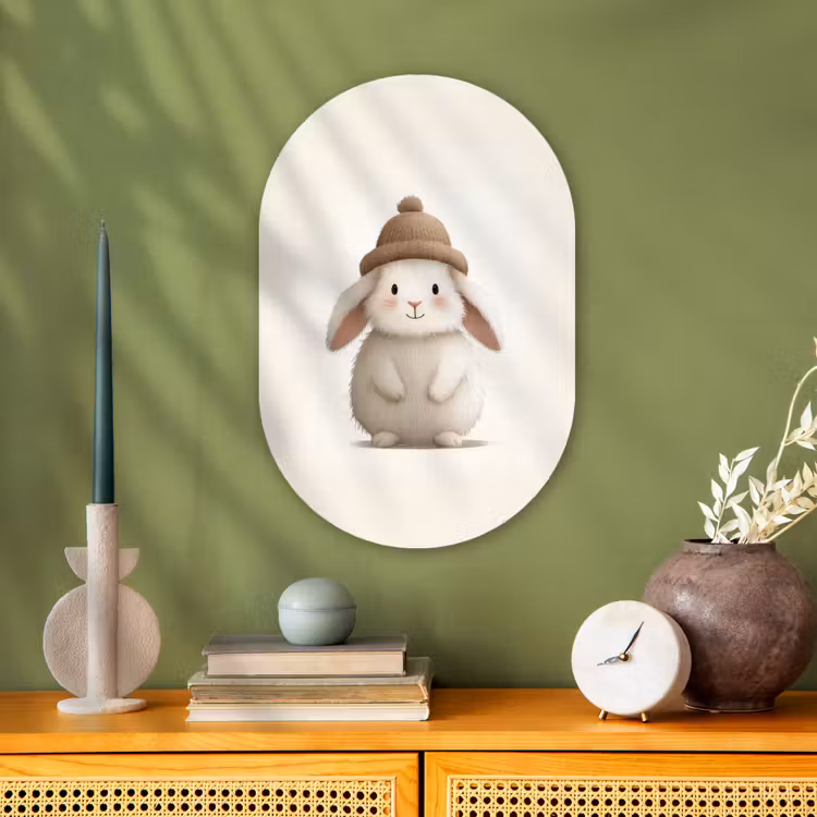 Muurovaal - Kunststof - Konijn - Muts - Oren - Beige — 3