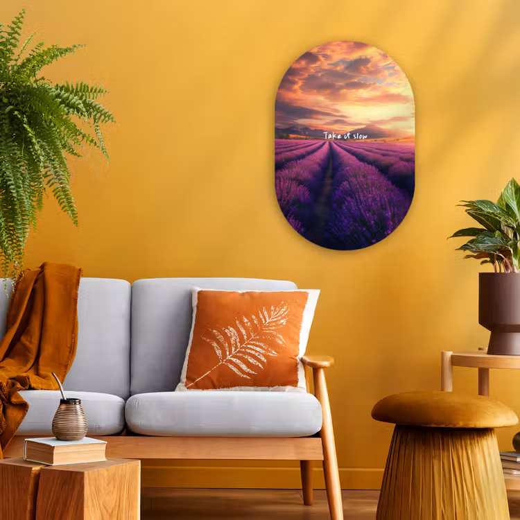 Muurovaal - Kunststof - Lavendelveld - Quote - Zonsondergang — 2