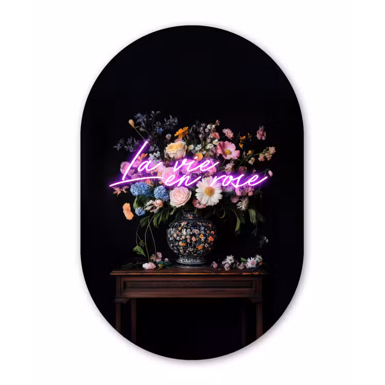 Muurovaal - Kunststof - Neon - Vaas - Bloemen — 2