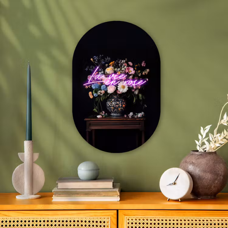 Muurovaal - Kunststof - Neon - Vaas - Bloemen — 3