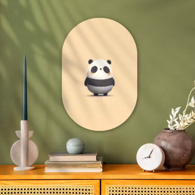 Muurovaal - Kunststof - Panda - Beige - Minimalistisch — 2
