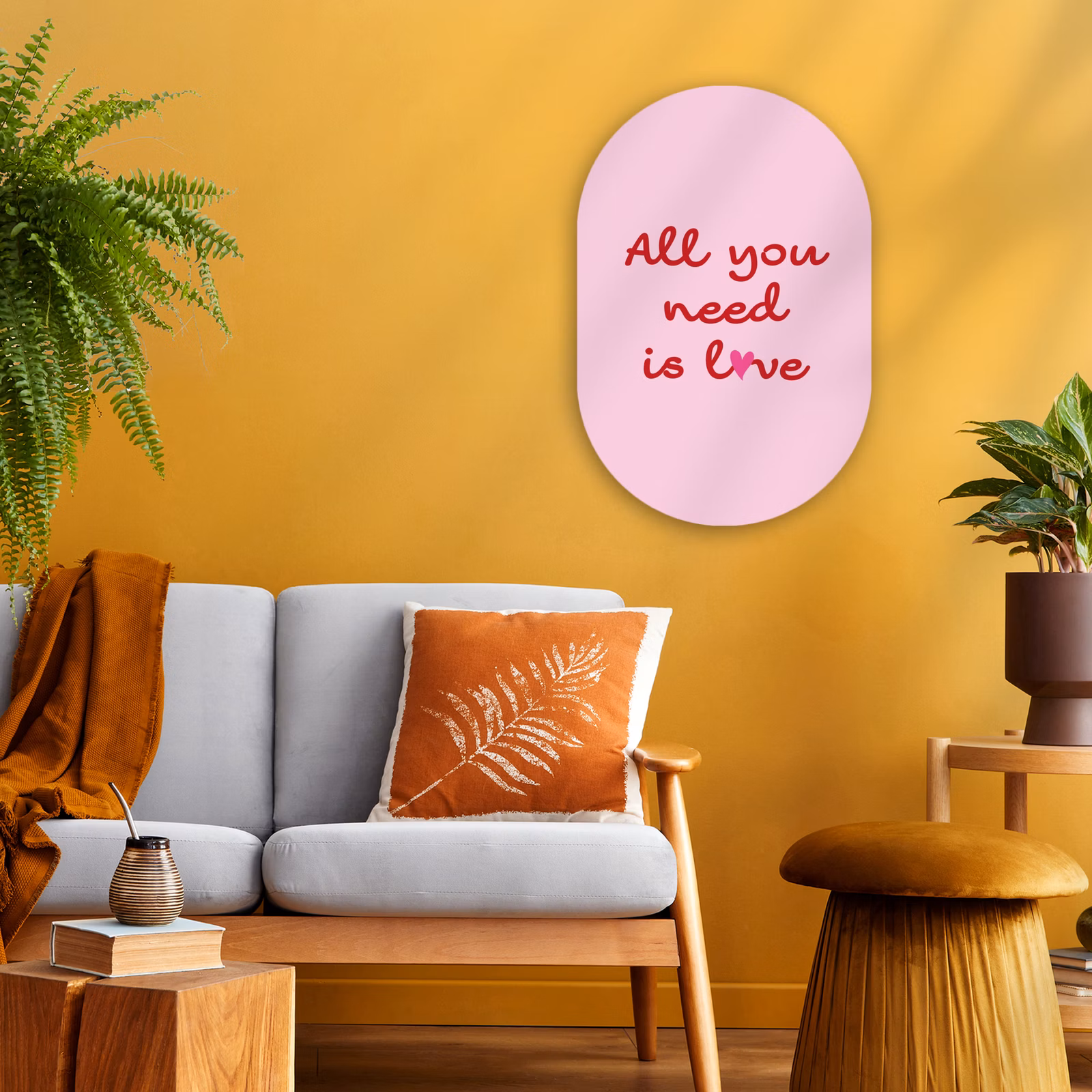 Muurovaal - Kunststof - Tekst - Roze - Love - Hart — 1