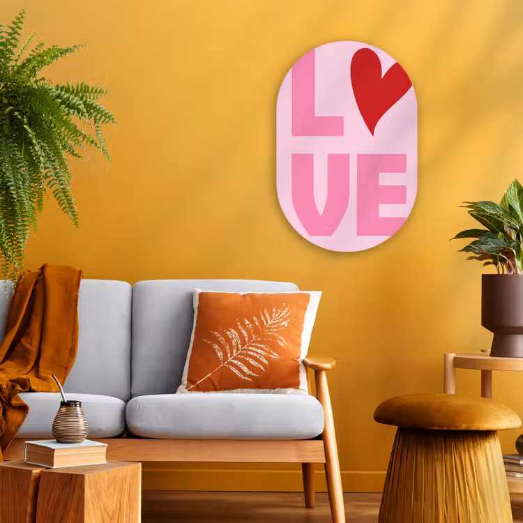 Muurovaal - Kunststof - Love - Roze - Hart - Valentijn — 1