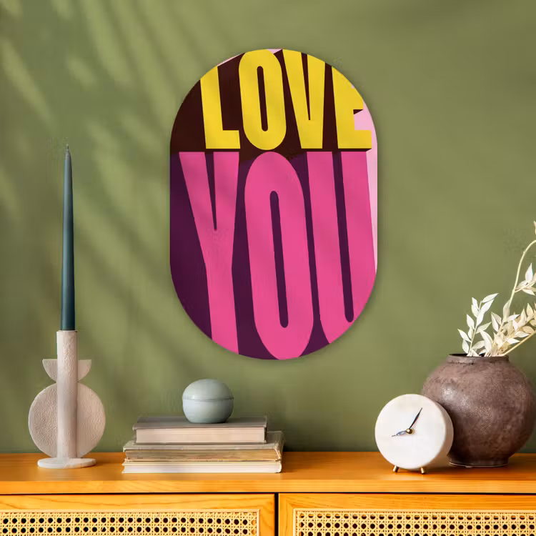 Muurovaal - Kunststof - Love - Tekst - Roze - Valentijn — 2