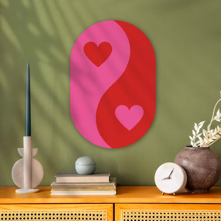 Muurovaal - Kunststof - Minimalistisch - Rood - Roze - Hartjes — 3