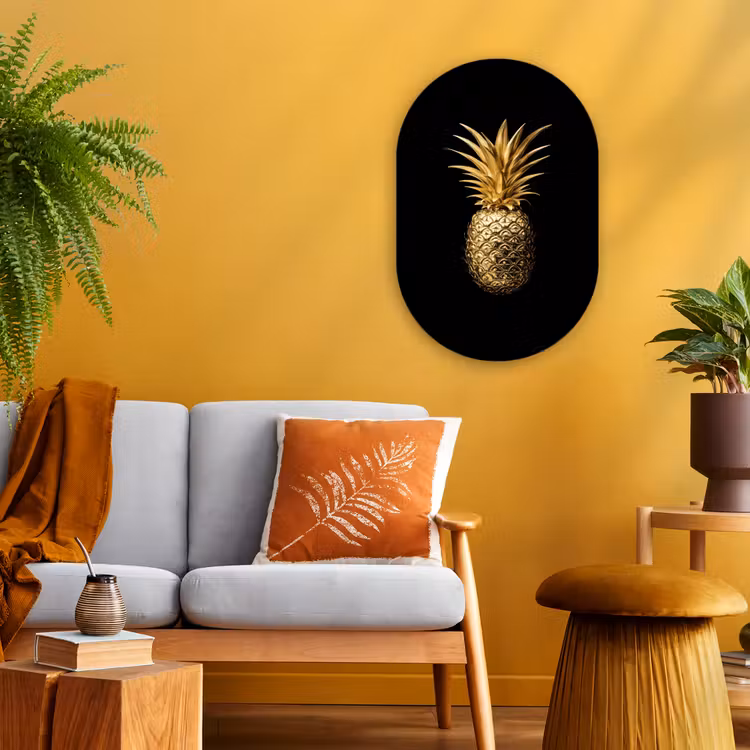Muurovaal - Kunststof - Ananas - Zwart - Goud - Luxe — 2