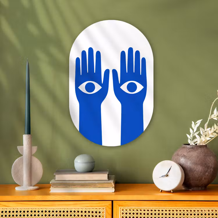 Muurovaal - Kunststof - Handen - Twee - Ogen - Blauw — 1