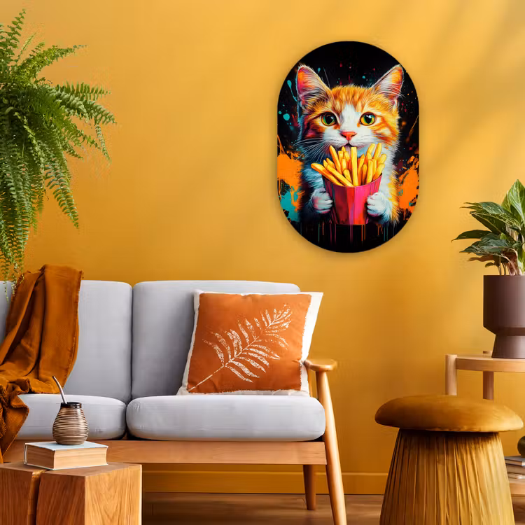 Muurovaal - Kunststof - Kat - Eten - Patat - Graffiti - Abstract — 1