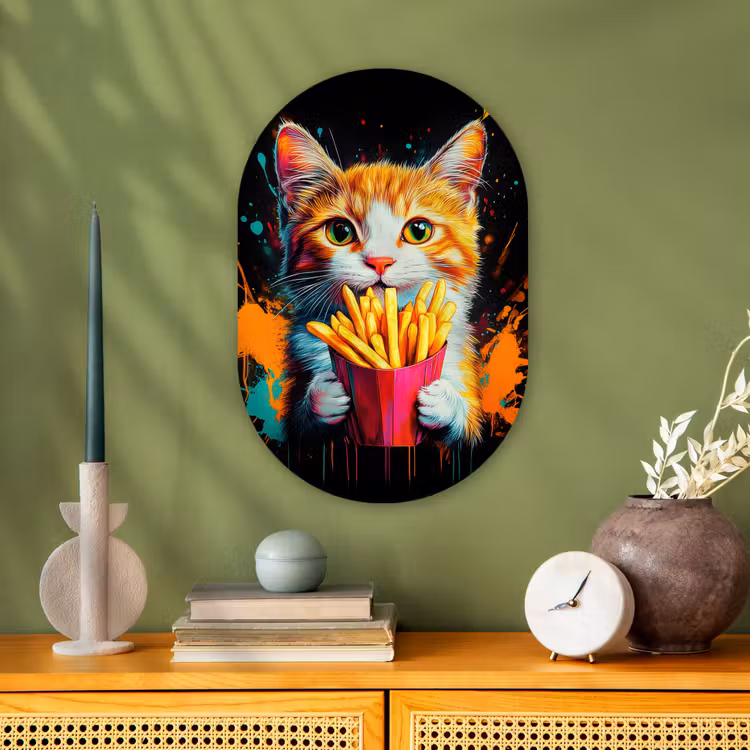 Muurovaal - Kunststof - Kat - Eten - Patat - Graffiti - Abstract — 2