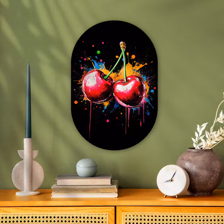 Muurovaal - Kunststof - Kersen - Fruit - Graffiti - Verf - Abstract - Modern - Kleurrijk — 2