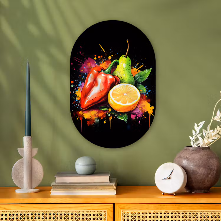 Muurovaal - Kunststof - Paprika - Peer - Citroen - Graffiti - Verf - Abstract — 2